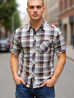 NWT Men's Plaid Collared Button Down Dress Shirt